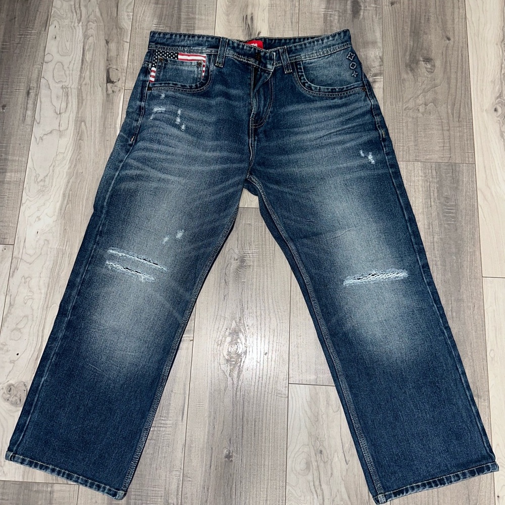 Supreme Blue Straight Jeans with Distressed Details 36x29
